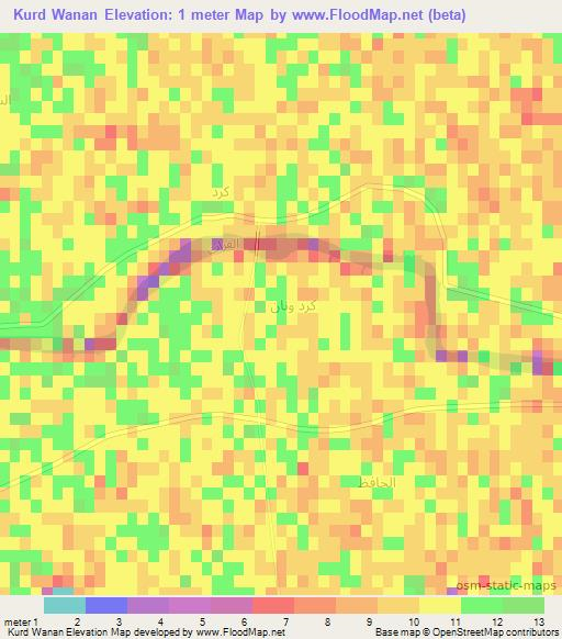 Kurd Wanan,Iraq Elevation Map