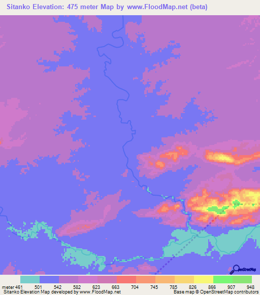 Sitanko,Zambia Elevation Map