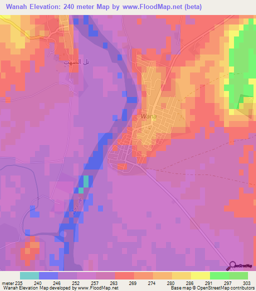 Wanah,Iraq Elevation Map