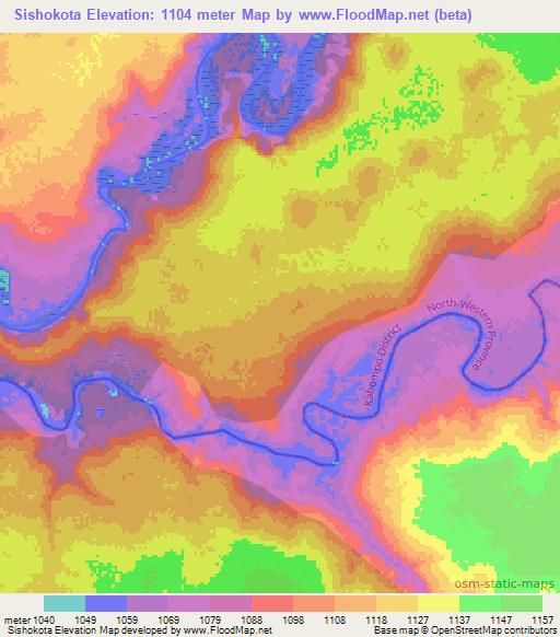 Sishokota,Zambia Elevation Map