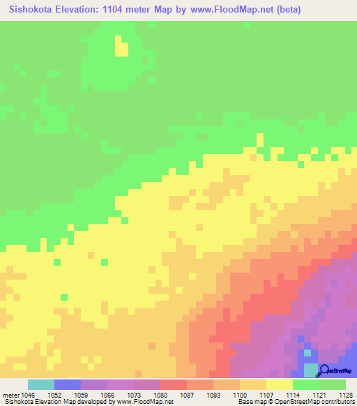 Sishokota,Zambia Elevation Map