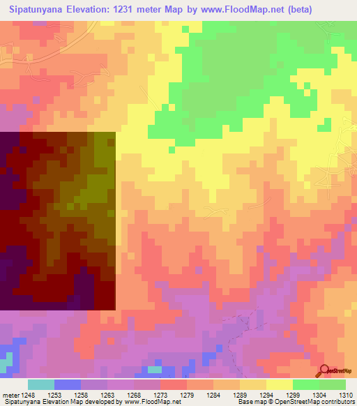 Sipatunyana,Zambia Elevation Map