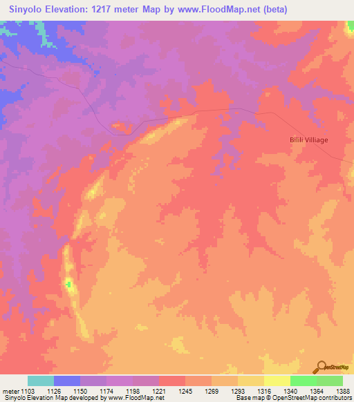 Sinyolo,Zambia Elevation Map