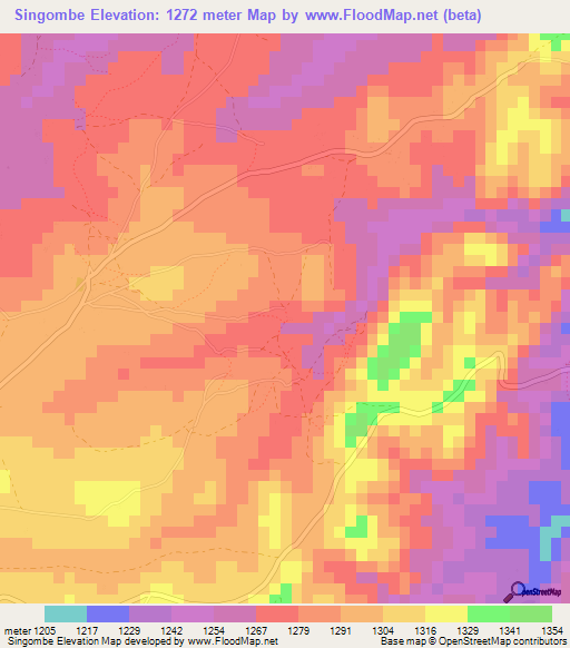 Singombe,Zambia Elevation Map