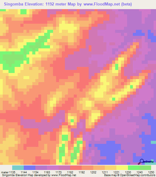 Singomba,Zambia Elevation Map