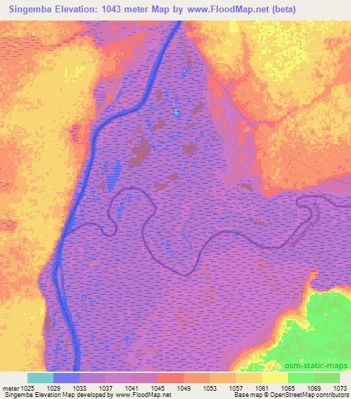 Singemba,Zambia Elevation Map