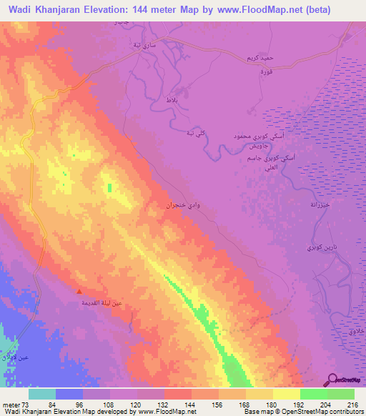 Wadi Khanjaran,Iraq Elevation Map