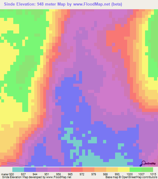 Sinde,Zambia Elevation Map