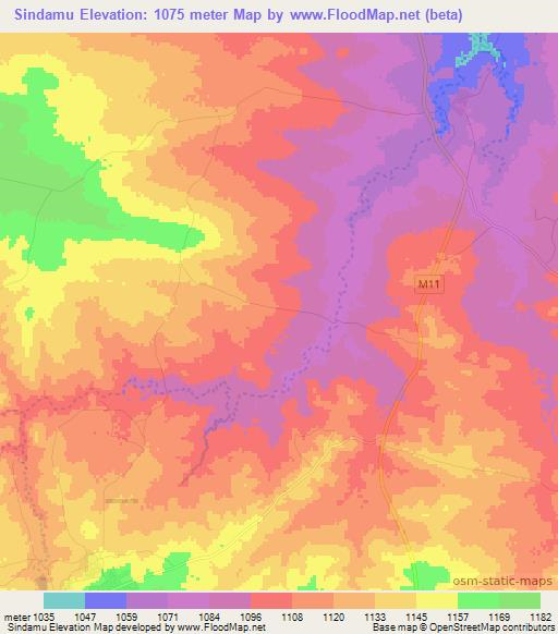 Sindamu,Zambia Elevation Map