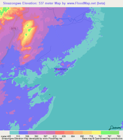 Sinazongwe,Zambia Elevation Map