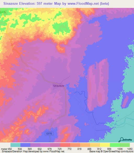 Sinazeze,Zambia Elevation Map