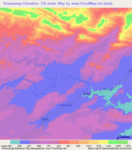 Sinanyanga,Zambia Elevation Map