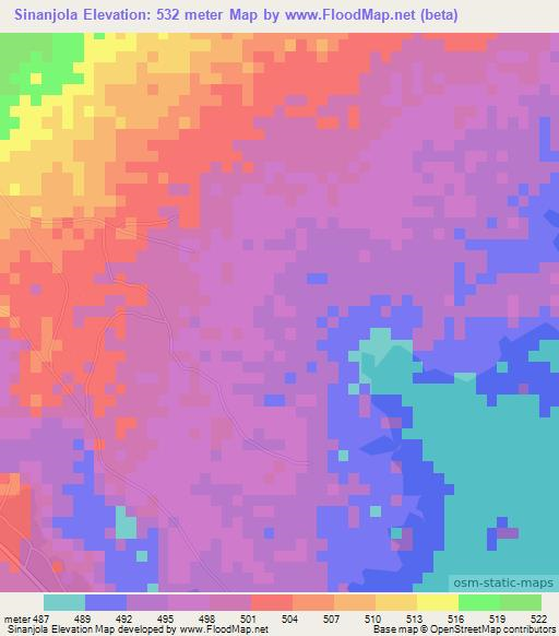 Sinanjola,Zambia Elevation Map