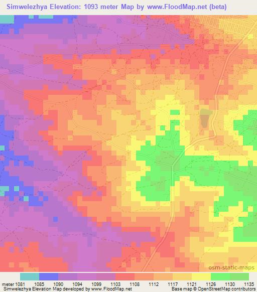 Simwelezhya,Zambia Elevation Map