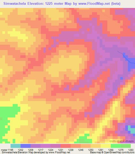 Simwatachela,Zambia Elevation Map