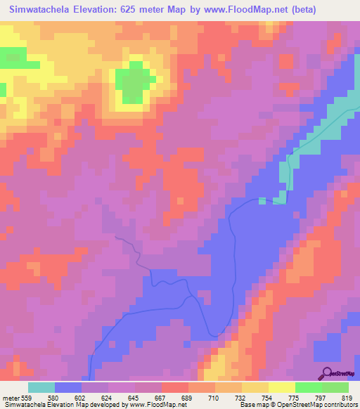 Simwatachela,Zambia Elevation Map