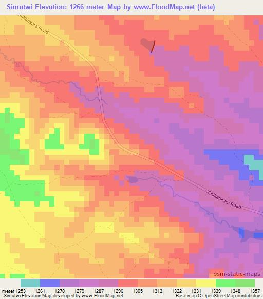 Simutwi,Zambia Elevation Map