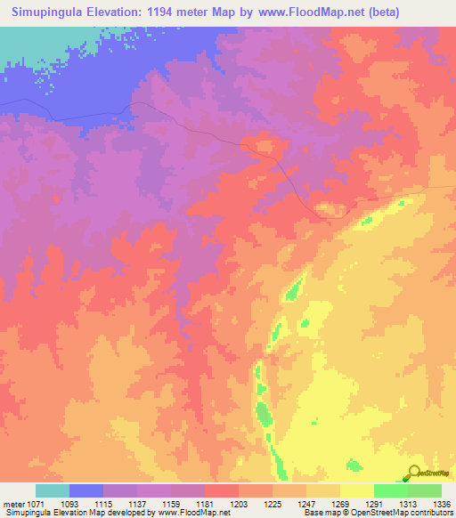 Simupingula,Zambia Elevation Map