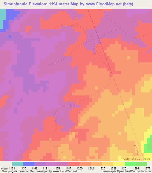 Simupingula,Zambia Elevation Map