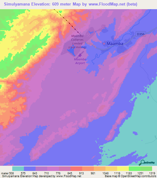 Simulyamana,Zambia Elevation Map