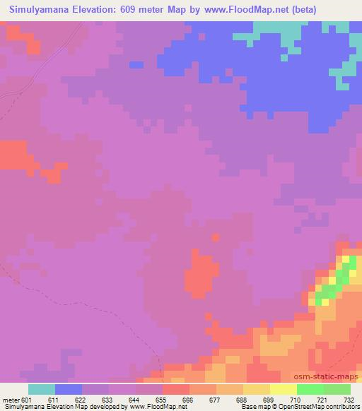 Simulyamana,Zambia Elevation Map