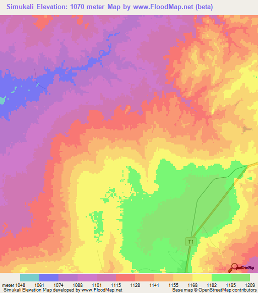 Simukali,Zambia Elevation Map