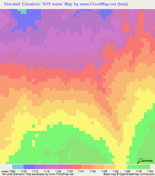 Simukali,Zambia Elevation Map