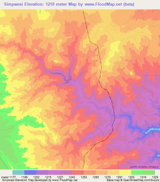 Simpwesi,Zambia Elevation Map