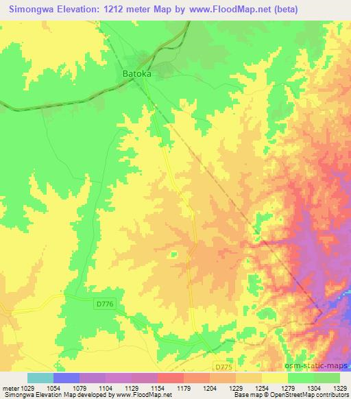 Simongwa,Zambia Elevation Map