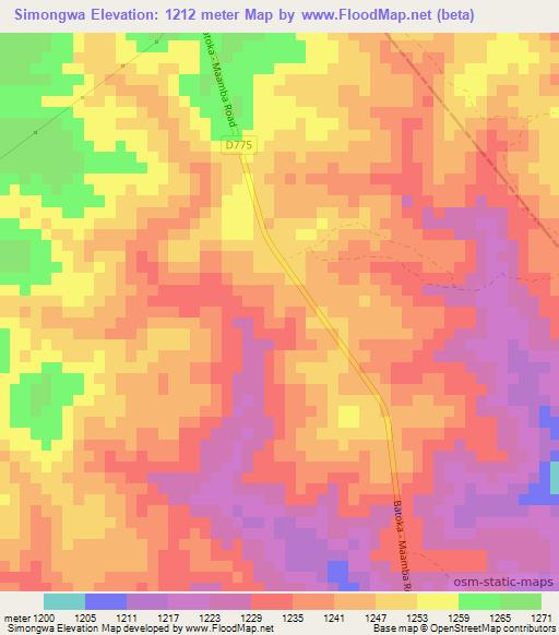 Simongwa,Zambia Elevation Map