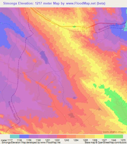 Simonga,Zambia Elevation Map