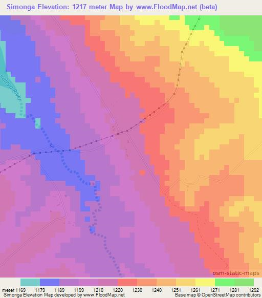 Simonga,Zambia Elevation Map