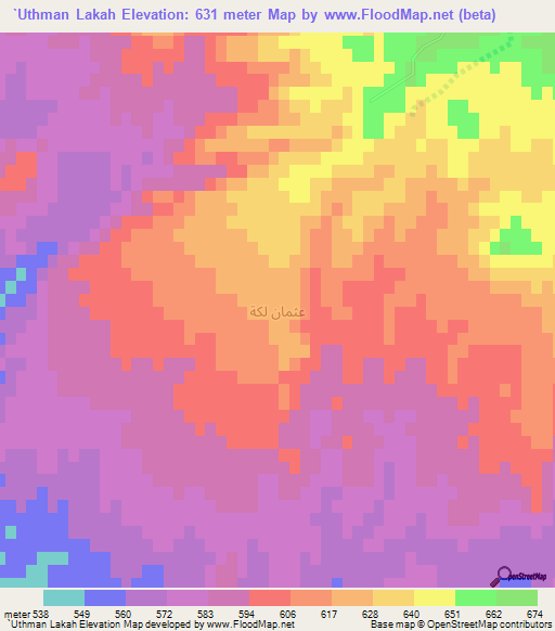 `Uthman Lakah,Iraq Elevation Map