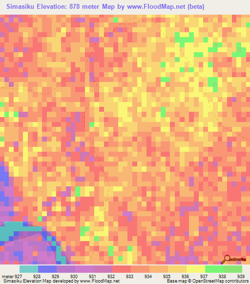 Simasiku,Zambia Elevation Map