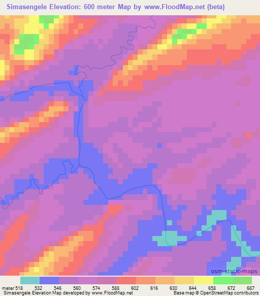 Simasengele,Zambia Elevation Map