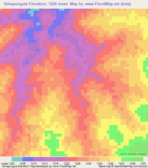 Simapungula,Zambia Elevation Map