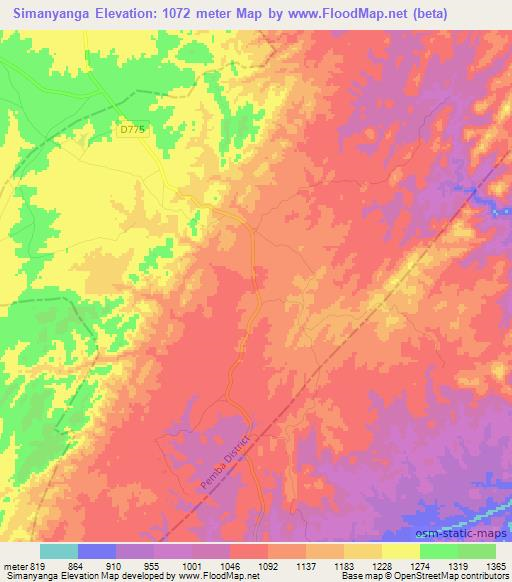 Simanyanga,Zambia Elevation Map