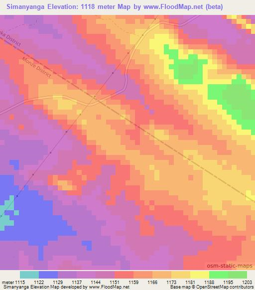 Simanyanga,Zambia Elevation Map