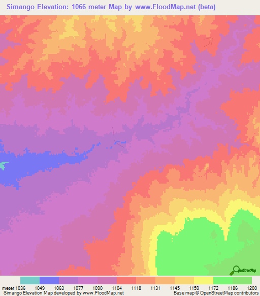 Simango,Zambia Elevation Map