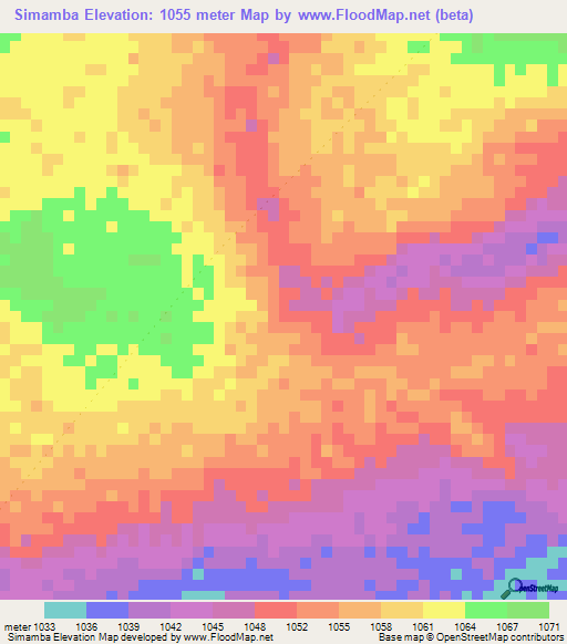 Simamba,Zambia Elevation Map