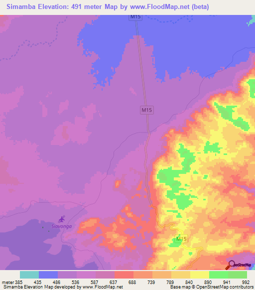 Simamba,Zambia Elevation Map