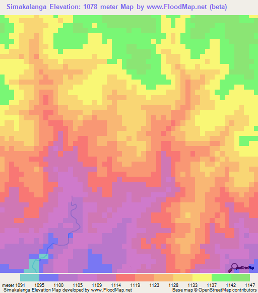 Simakalanga,Zambia Elevation Map