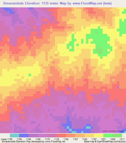 Simacembele,Zambia Elevation Map