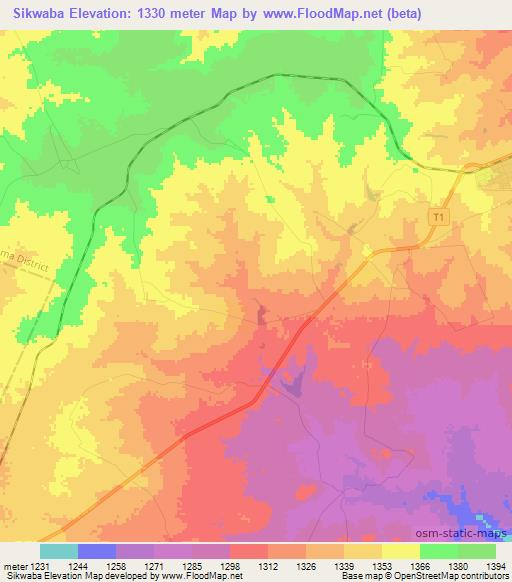 Sikwaba,Zambia Elevation Map