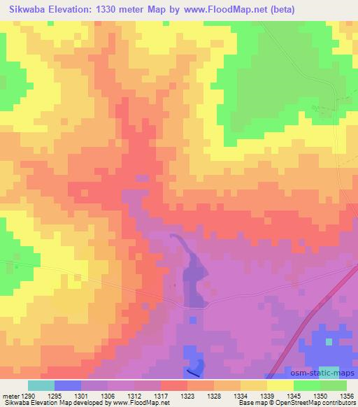 Sikwaba,Zambia Elevation Map