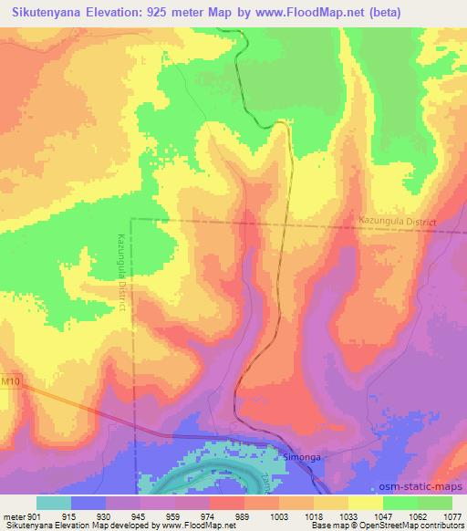 Sikutenyana,Zambia Elevation Map