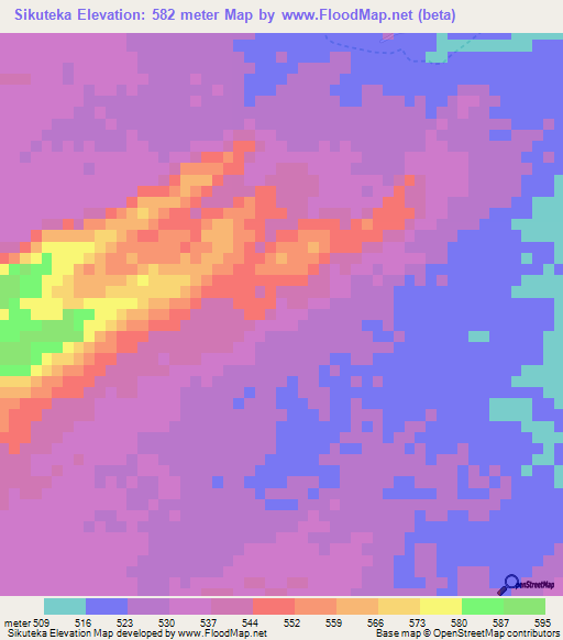 Sikuteka,Zambia Elevation Map