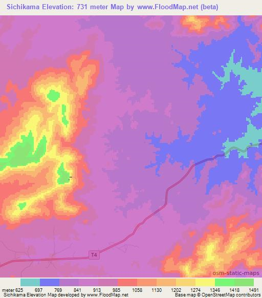 Sichikama,Zambia Elevation Map