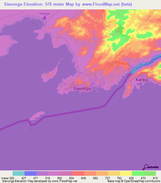 Siavonga,Zambia Elevation Map