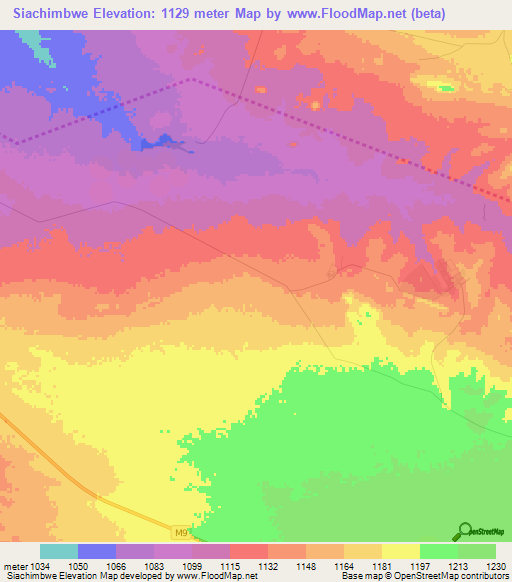 Siachimbwe,Zambia Elevation Map